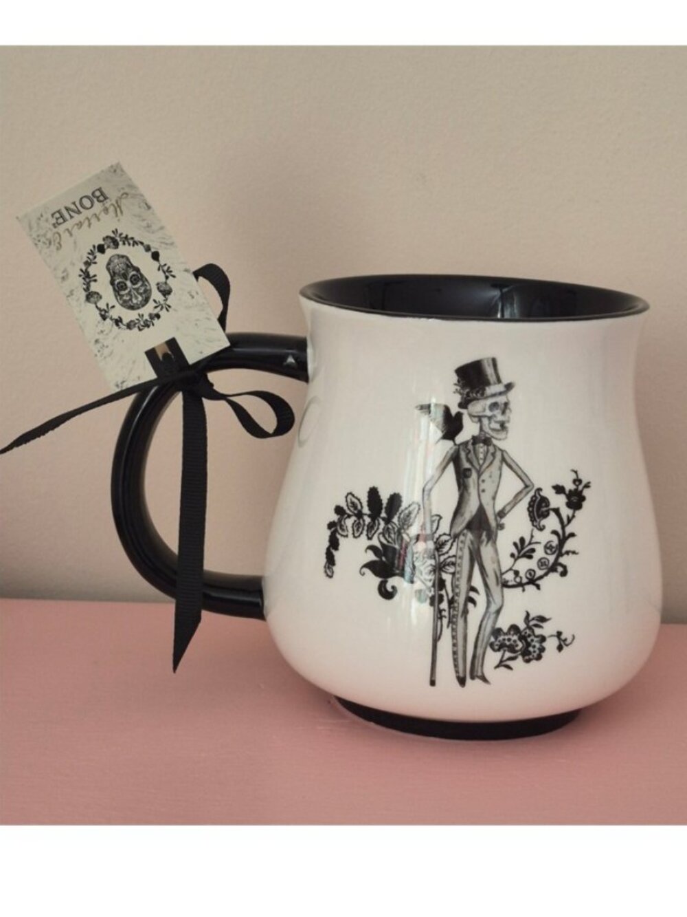 Elegant Victorian Skeleton Couple Halloween Coffee Mug Gold Accents-16 oz